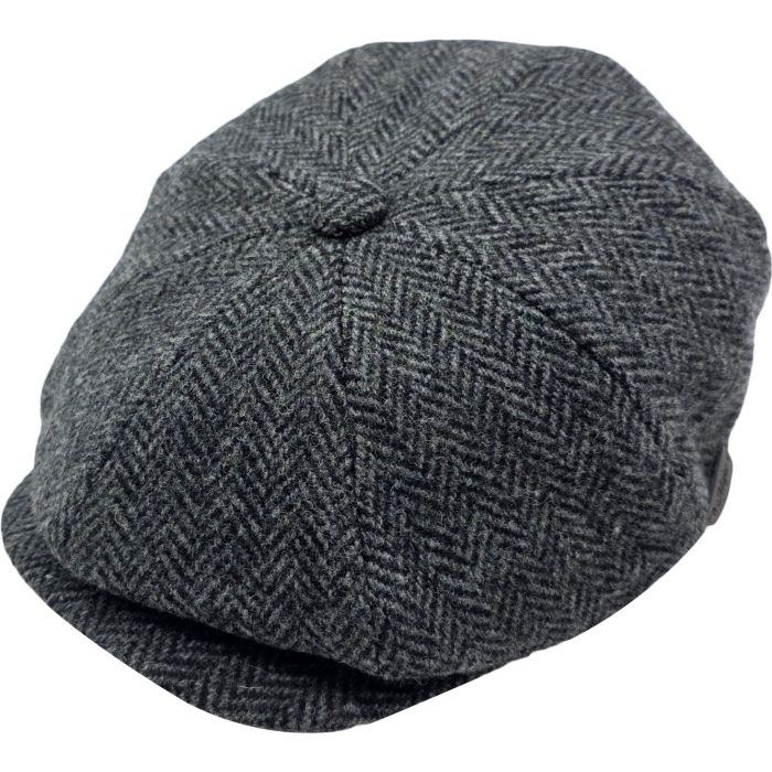 Classic Wool Grey Herringbone Newsboy Cap