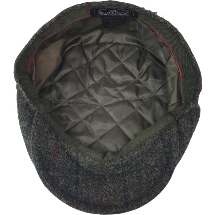 Classic Olive Checked Wool Flat Cap