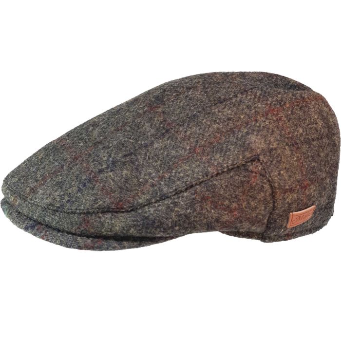 Classic Olive Checked Wool Flat Cap