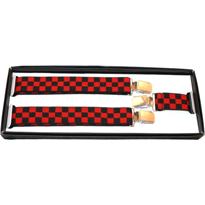 25mm Thin Adjustable Checkered Braces / Suspenders - Boxed