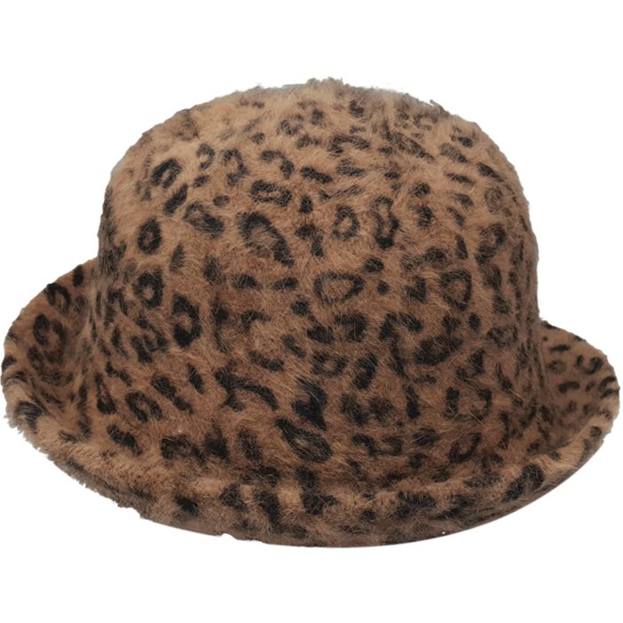 Leopard Print Faux Fur Bucket Hat