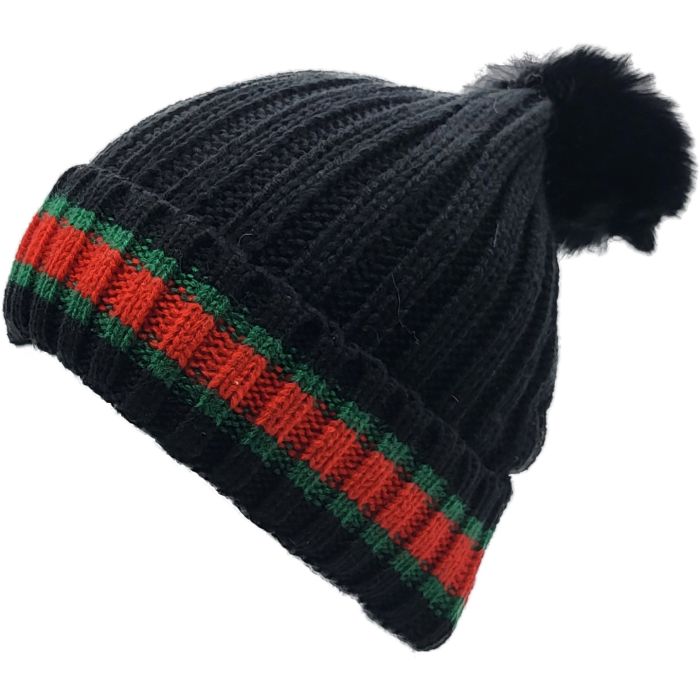 Striped Knitted Pompom Beanie (12Pcs)