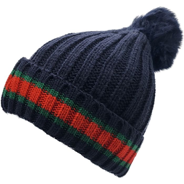 Striped Knitted Pompom Beanie (12Pcs)
