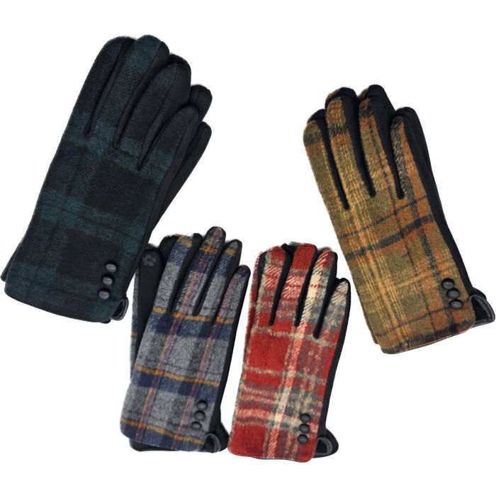 Women’s Check Pattern Fabric Gloves (12Pcs)