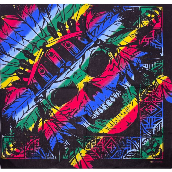 Neon Skull & Tribal Feather Bandana (12Pcs)