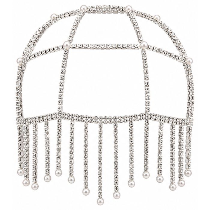 Rhinestone & Pearl Fringe Headpiece