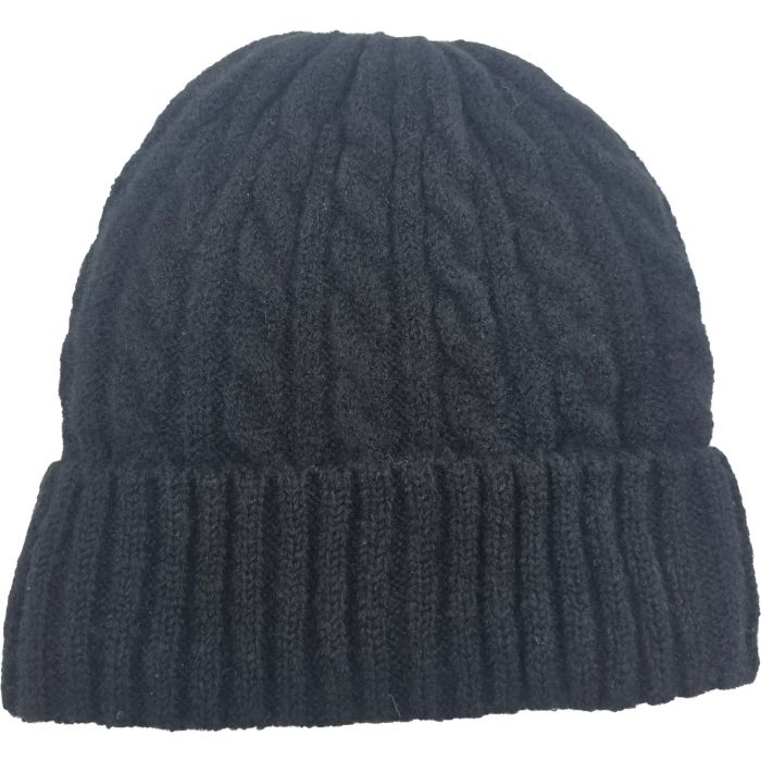 Classic Cable Knit Black Beanie