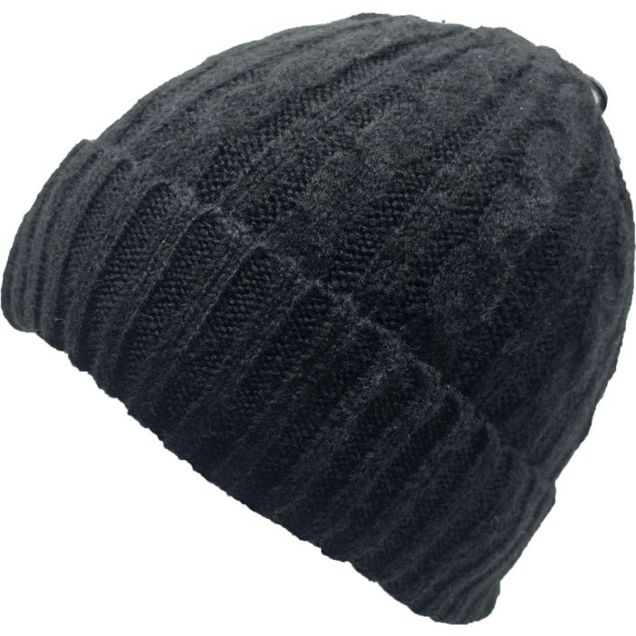 Classic Cable Knit Black Beanie
