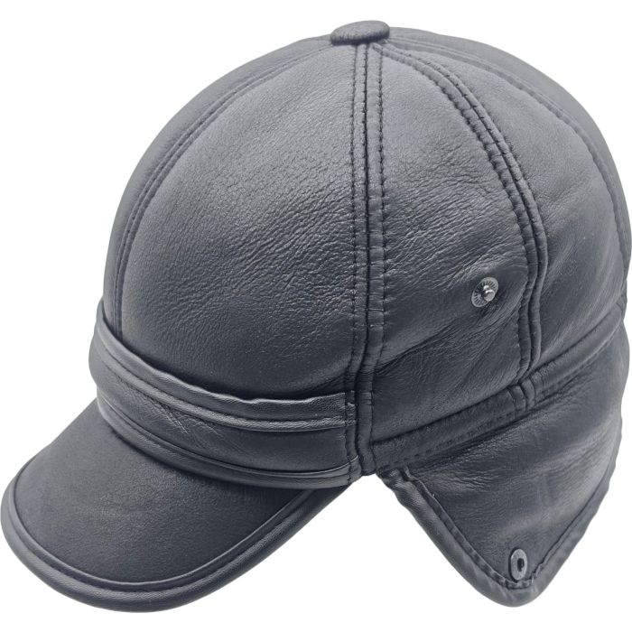 Genuine Leather Baseball Cap with Ear Flaps