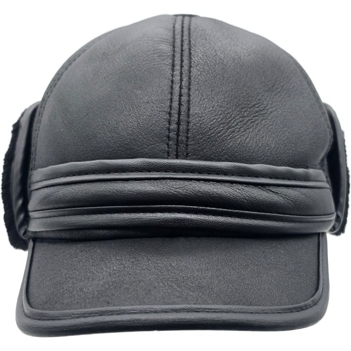 Genuine Leather Baseball Cap with Ear Flaps