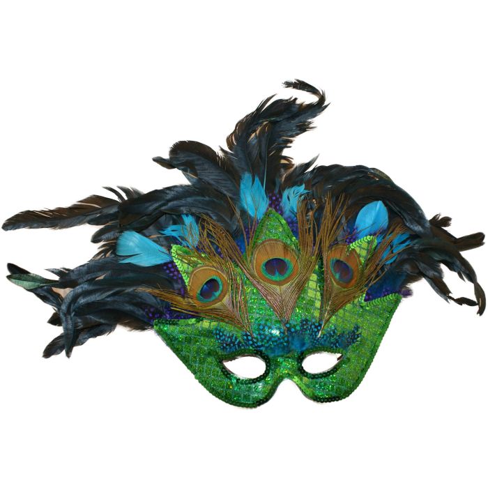 Green Peacock Feathered Masquerade Carnival Mask