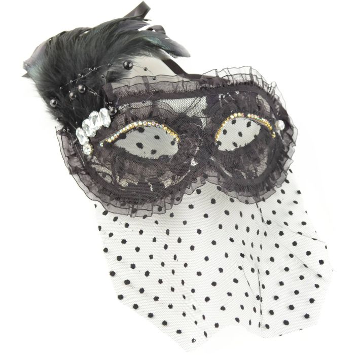Veiled Feathered Masquerade Mask - Cultured Diamonds
