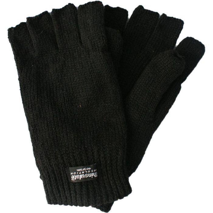 Black Fingerless Thinsulate Woolly Gloves (12pcs)