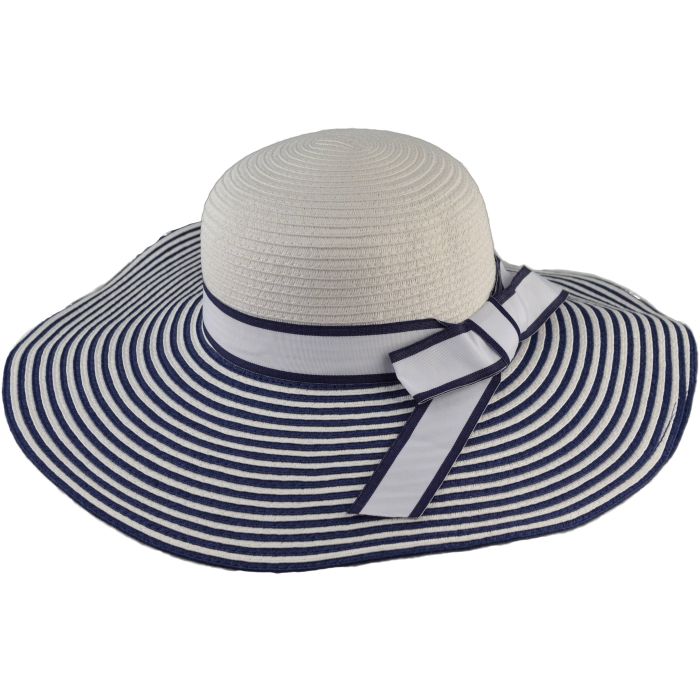 Womens Striped Wide Brim Summer Straw Hat