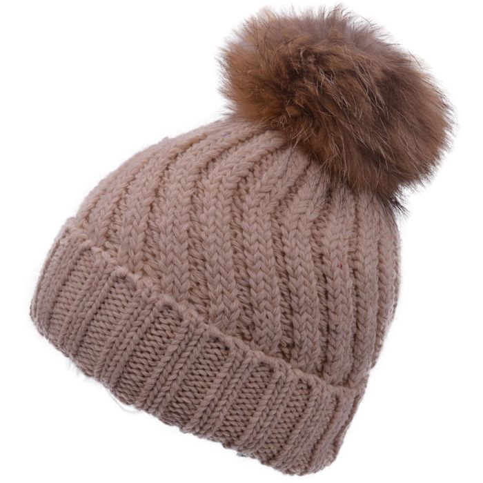 Real Fur Pompom Beanie