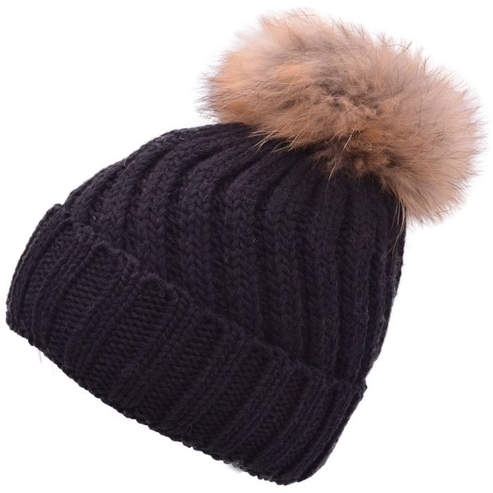 Real Fur Pompom Beanie