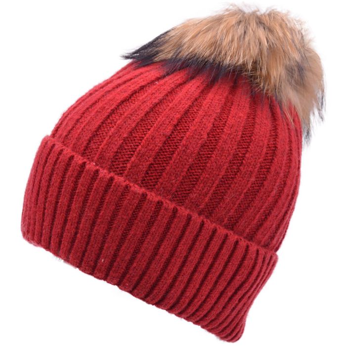 Real Fur Pompom Beanie