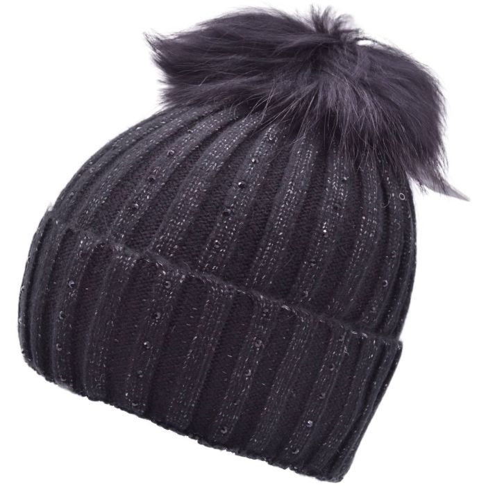 Real Fur Pompom Beanie