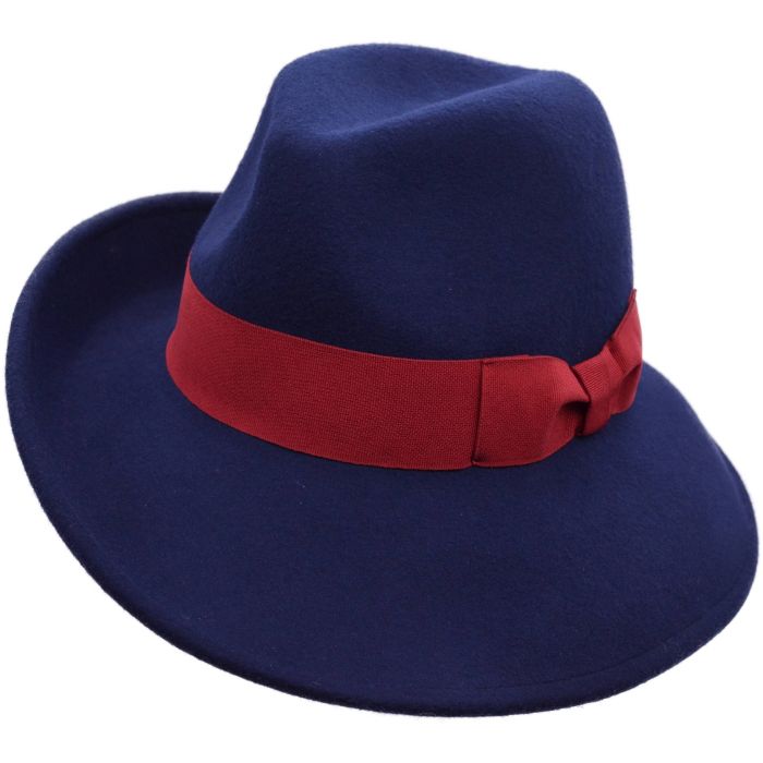 Womens Wide Brim Wool Felt Fedora Hat 