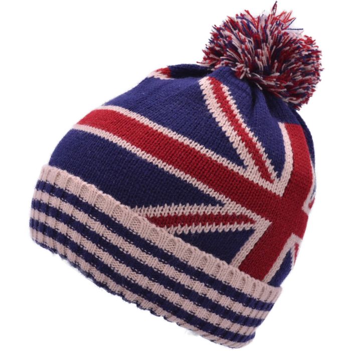 Union Jack Beanie With Pompom (12pcs)