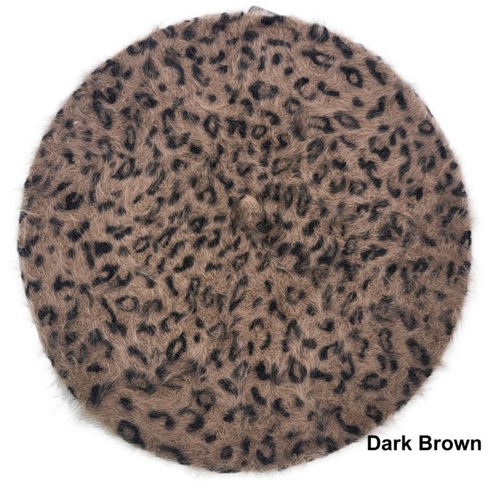 Womens Angora Leopard Beret (12pcs)