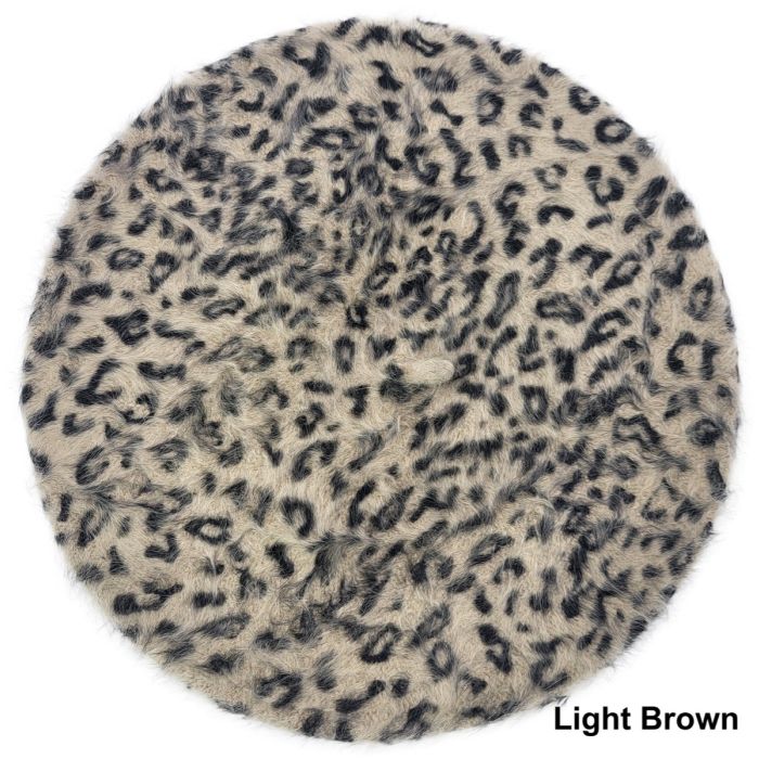 Womens Angora Leopard Beret (12pcs)