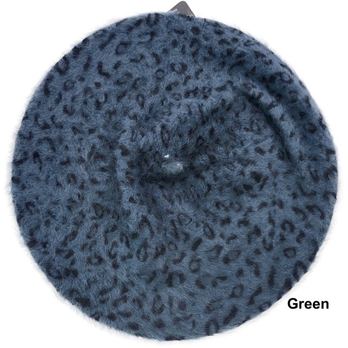 Womens Angora Leopard Beret (12pcs)