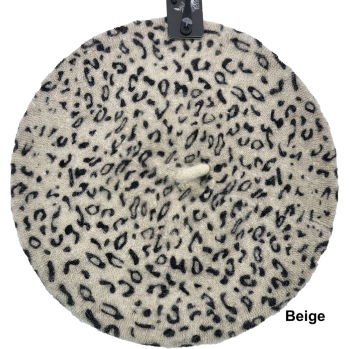 Womens Angora Leopard Beret (12pcs)