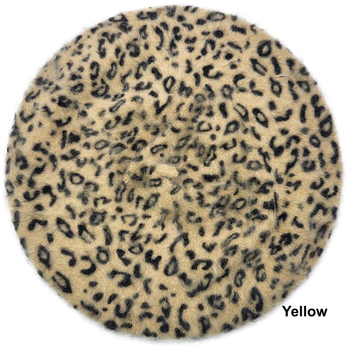 Womens Angora Leopard Beret (12pcs)