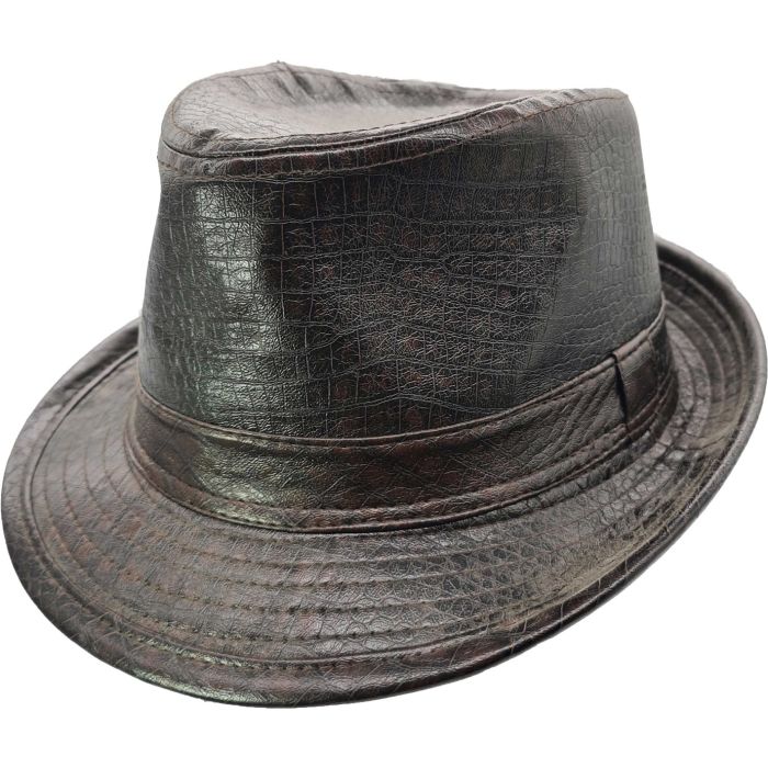 Faux Leather Trilby Hat