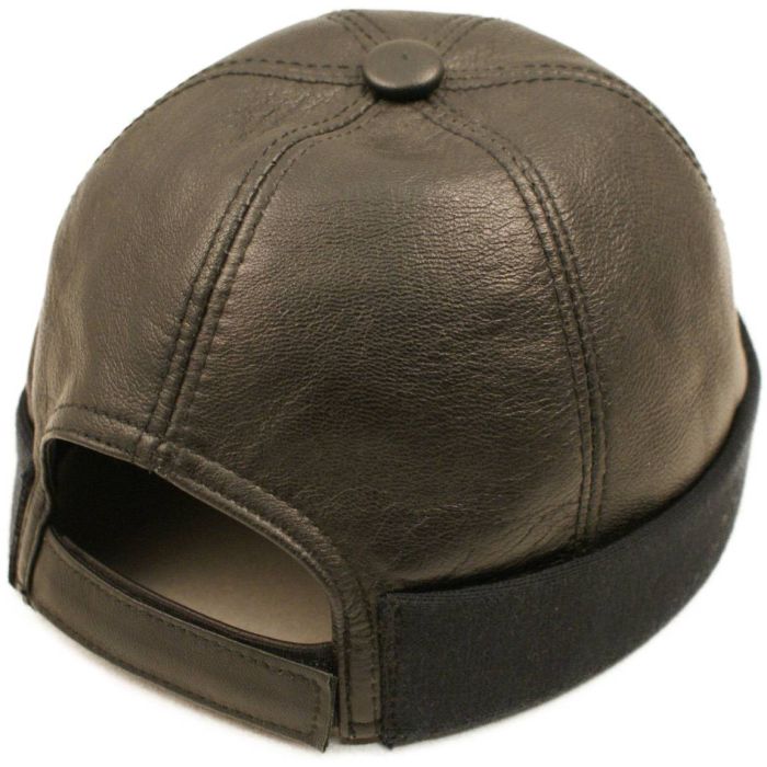 Genuine Leather Adjustable Round Beanie Hat / Cap