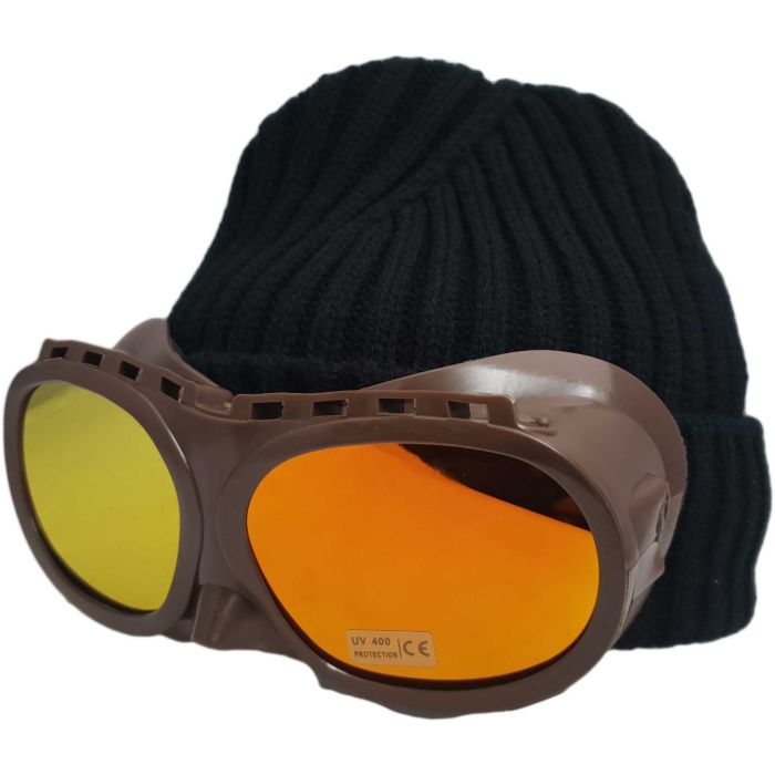 Mens Knitted Woolly Beanie with Goggle