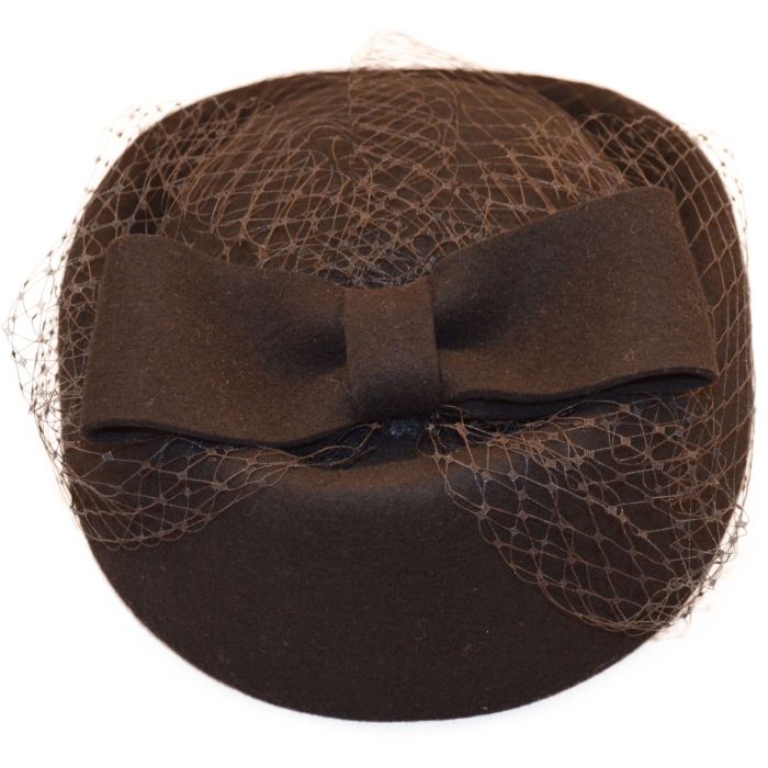 Womens Wool Felt Veiled Pillbox Hat