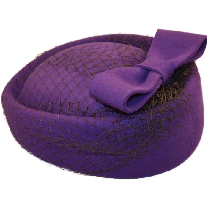 Womens Wool Felt Veiled Pillbox Hat