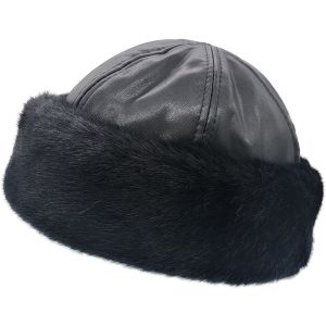 Faux Leather Hat With Fur