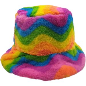 Rainbow Faux Fur Fluffy Bucket Hat