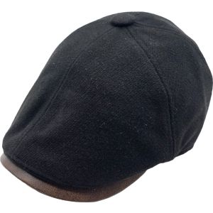 6-Panel Newsboy Flat Cap with Faux Leather Peak