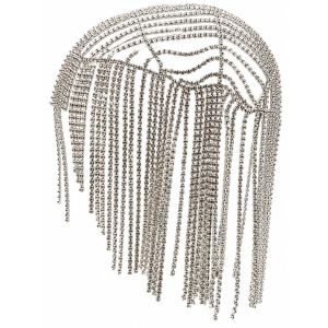 Full Rhinestone Fringe Cap Headpiece