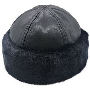 Faux Leather Hat With Fur