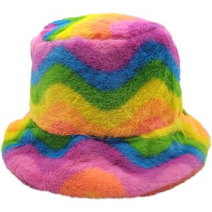 Rainbow Faux Fur Fluffy Bucket Hat