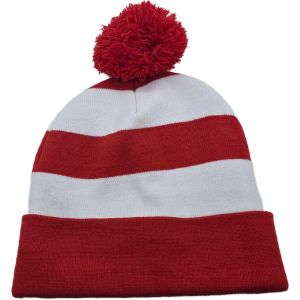 Striped Bobble Hat with Pompom (12Pcs)