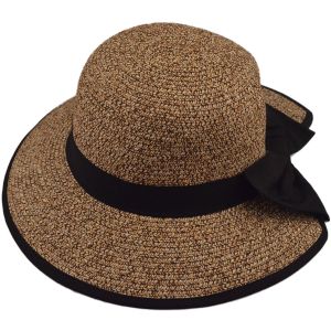Womens Wide Brim Summer Straw Hat - Brown
