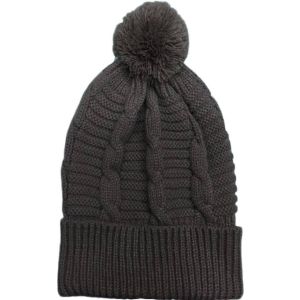 Knitted Beanie With Pompom - Black