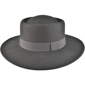 Wide Brim Wool Felt Cloche Hat - Black
