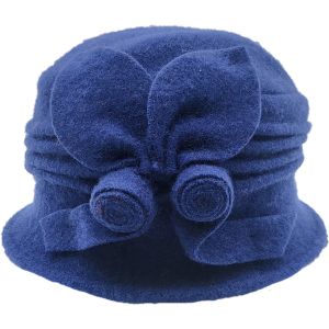 Womens Wool Vintage Cloche Hat - Navy Blue