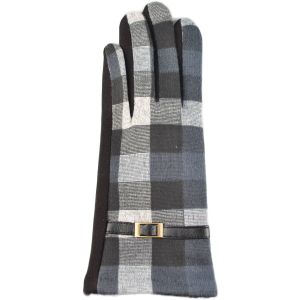 Womens Checked Woolly Gloves - Black