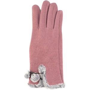 Womens Woolly Faux Fur Pompom Gloves - Purple
