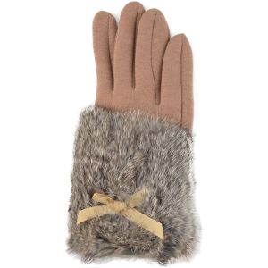 Womens Real Fur Gloves - Beige