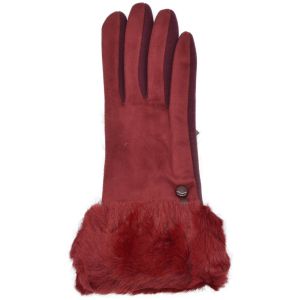 Womens Faux Suede Gloves - Burgundy