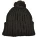 Knitted Beanie With Pompom - Black
